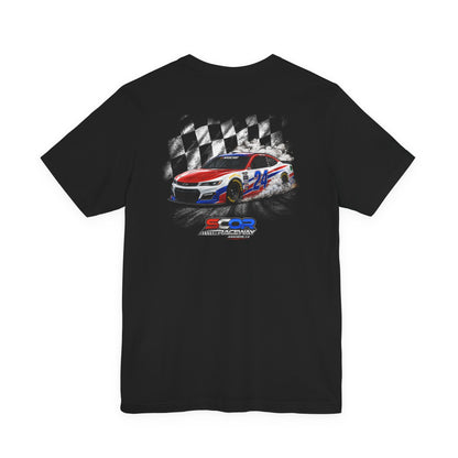 Sample - Race Car T-Shirt – Retro American Stock Car Design with Checkered Flag